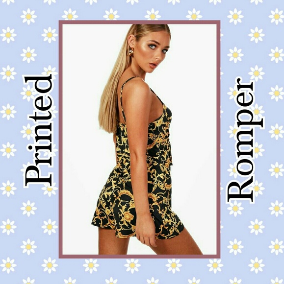 PRINT FRONT TIE ROMPER/ON HOLD - Picture 2 of 8